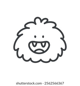 Cute monster icon. Hand drawn monochrome illustration of a funny fluffy monster isolated on a white background. Vector 10 EPS.