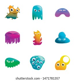 Cute monster icon set. Cartoon set of 9 cute monster vector icons for web design isolated on white background
