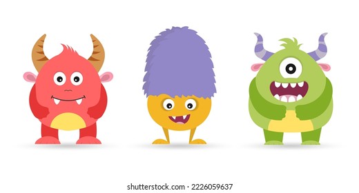 Cute monster icon set. Cartoon character design. Funny alien. Vector illustration.