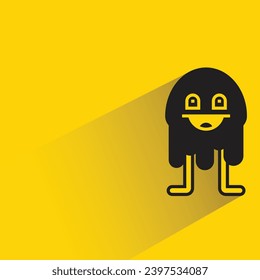 cute monster icon with shadow on yellow background