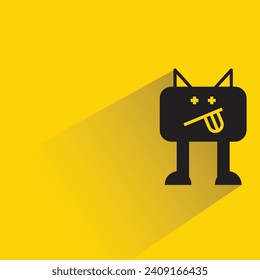 cute monster icon with shadow on yellow background