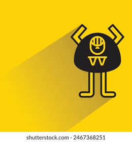 cute monster icon with shadow on yellow background