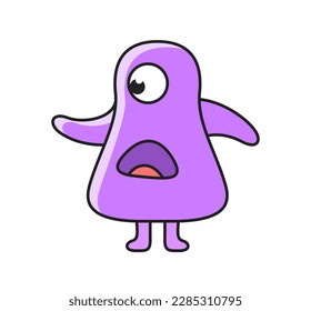 Cute monster icon. Sticker with purple surprised mutant or alien with one eye. Kawaii cyclops or fantasy creature. Scary funny character. Cartoon flat vector illustration isolated on white background