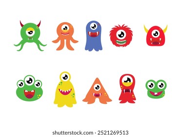 Cute monster icon symbol Flat style. collection of isolated cartoon illustrations