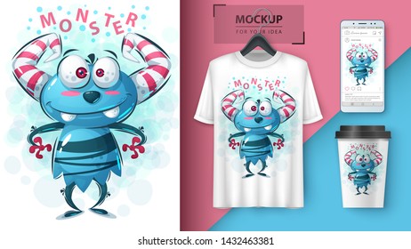 Cute monster - idea for print t-shirt. Vector eps 10