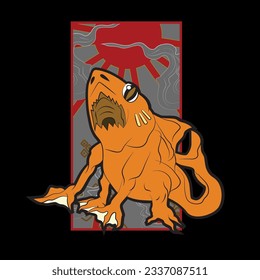 cute monster illustration with japanese style for kaijune event, notebook, logo 