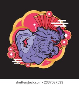 cute monster illustration with japanese style for kaijune event, notebook, logo 