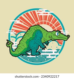 cute monster illustration with japanese style for kaijune event, notebook, logo 