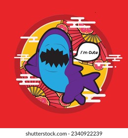 cute monster illustration with japanese style for kaijune event, notebook, logo 