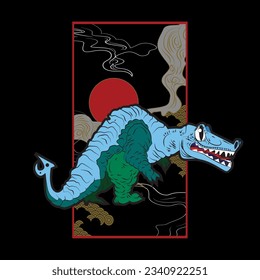cute monster illustration with japanese style for kaijune event, notebook, logo 