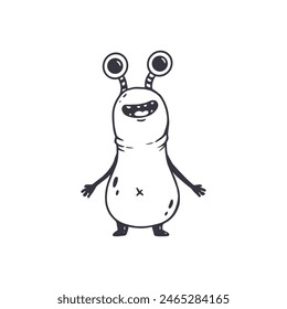 cute monster isolated on white background for coloring pages, magazines. Alien, cartoon character. Sketch, doodle. Vector illustration