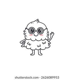 süßes Monster einzeln auf weißem Hintergrund zum Färben von Seiten, Zeitschriften. Alien, Cartoon-Charakter. Skizze, Doodle. Vektorgrafik

