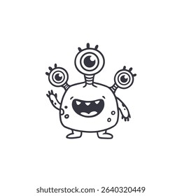 cute monster isolated on white background for coloring pages, magazines. Alien, cartoon character. Sketch, doodle. Vector illustration
