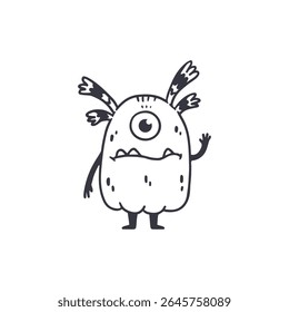 cute monster isolated on white background for coloring pages, magazines. Alien, cartoon character. Sketch, doodle. Vector illustration


