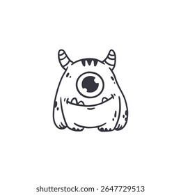 cute monster isolated on white background for coloring pages, magazines. Alien, cartoon character. Sketch, doodle. Vector illustration
