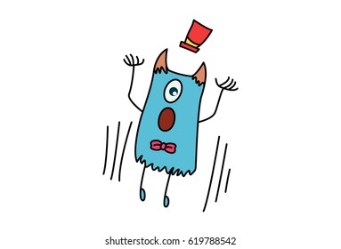 Cute Monster Jumping. Vector Illustration. Isolated on white background.