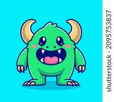 Cute Monster Kid Cartoon Vector Icon Illustration.  Monster Holiday Icon Concept Isolated Premium Vector. Flat Cartoon Style