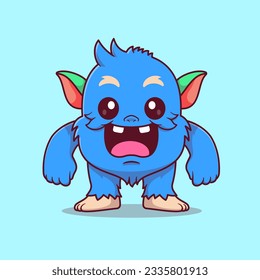 Ilustración del icono del vector de dibujos animados de niños de Monster Cute. Vector Premium Aislado De Icono De Festividad Animal. Estilo de dibujo plano