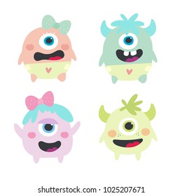 Cute Monster. Monster kids vector set.