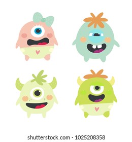 Cute Monster. Monster kids vector set.