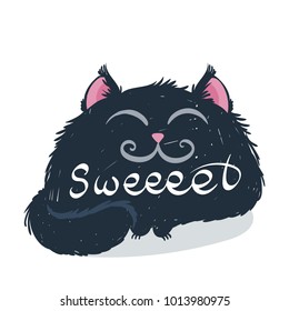 Cute monster kitten with text. Vector illustration for t shirt and print design. Poster, card, label. Sweet