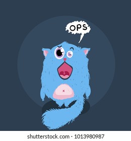 Cute monster kitten with text. Vector illustration for t shirt and print design. Poster, card, label. Ops