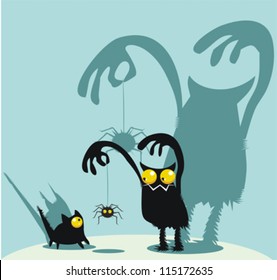 Cute monster, kitty and spider