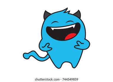 Cute Monster Laughing. Vector Illustration. Isolated on white background.