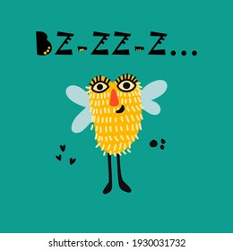 Cute monster and lettering art. Illustration of monster in Scandinavian style. Modern vector art for poster, nursery and kids apparel