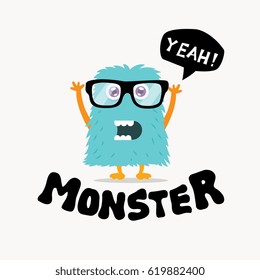 Cute Monster Logo Template. Kids Cartoon Geek Style Design Vector Illustration