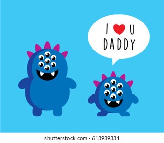 cute monster i love you daddy card