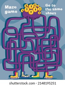 Cute Monster Maze. Monster in Shoes. Maze Game. Monster Eyes