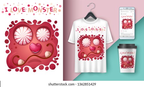 Cute monster - mockup for your idea. Vector eps 10