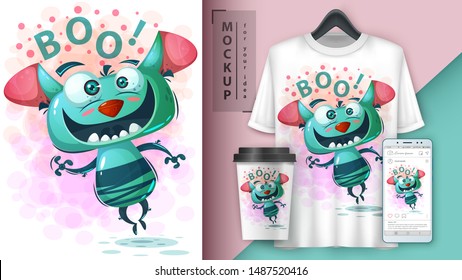 Cute monster - mockup for your idea. Vector eps 10