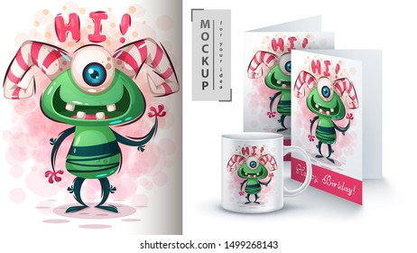 Cute monster - mockup for your idea. Vector eps 10