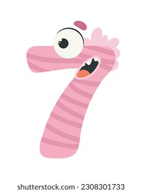 El concepto de monstruo número 7. Adorable mutante rosa y alienígena. Pegatina para redes sociales y mensajeros. Fantasía e imaginación. Dibujo vectorial plano de dibujos animados aislado en fondo blanco