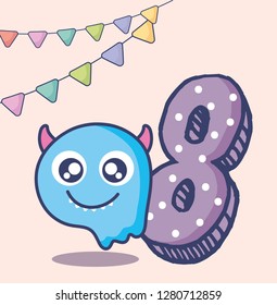 cute monster with number eight birthday card