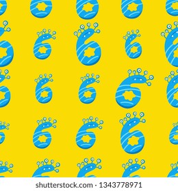 Cute monster number six seamless pattern. Kids theme.Background, fabric, wrap paper, textile. Vector file  not cropped - clipping mask used for easy editing.