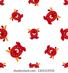 Cute monster number zero seamless pattern. Kids theme.Background, fabric, wrap paper, textile. Vector file  not cropped - clipping mask used for easy editing.