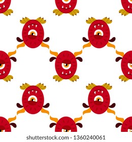 Cute monster number zero seamless pattern. Kids theme.Background, fabric, wrap paper, textile. Vector file  not cropped - clipping mask used for easy editing.