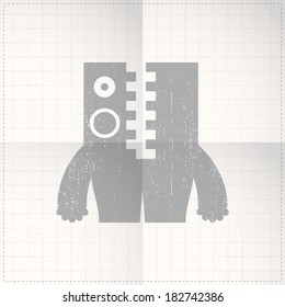 Cute monster on folded paper