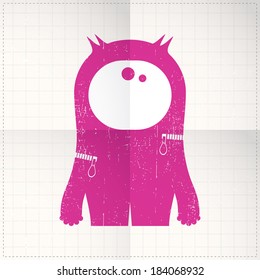 Cute monster on folded paper