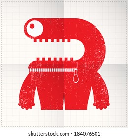 Cute monster on folded paper