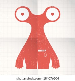 Cute monster on folded paper