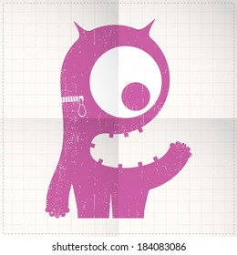 Cute monster on folded paper