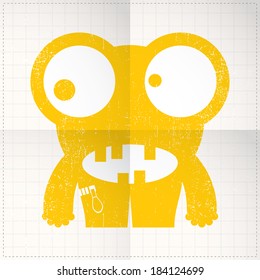 Cute monster on folded paper