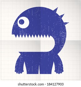 Cute monster on folded paper