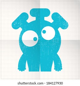 Cute monster on folded paper