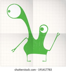 Cute monster on folded paper