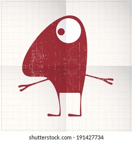Cute monster on folded paper